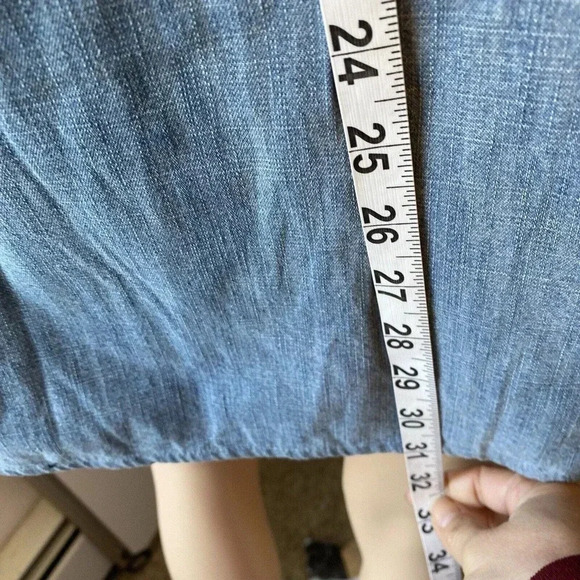 Zara Tunic Embroidery Midi Premium Denim Dress Women XS Blue Flare Sleeves - Picture 4 of 7